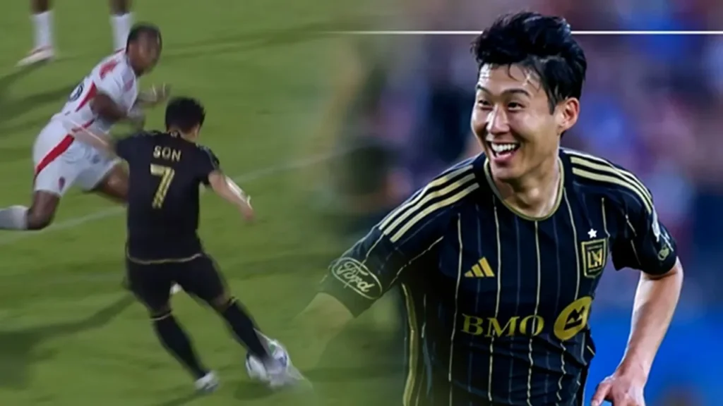 손흥민이 LAFC 유니폼을 입고 프리킥을 성공 후 환호하는 모습. 손흥민이 LAFC 유니폼을 입고 프리킥을 성공 후 환호하는 모습.